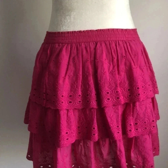 House of Harlow 1960 pink eyelet tiered cotton skirt Medium New with Tags - Picture 5 of 8